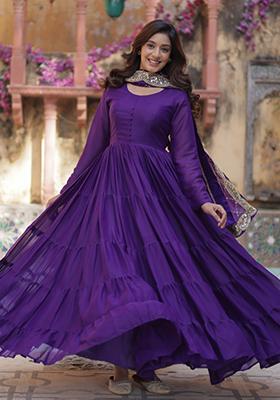 Violet Embroidered Georgette Anarkali Set With Dupatta