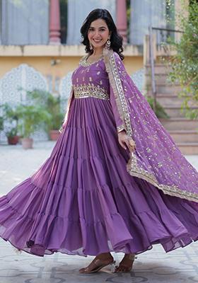 Light Violet Embroidered Georgette Anarkali Set With Dupatta