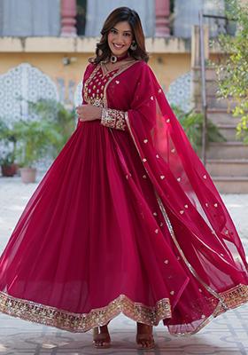 Pink Embroidered Georgette Anarkali Set With Dupatta