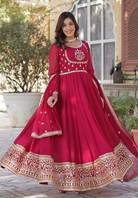 Pink Embroidered Georgette Anarkali Set With Dupatta