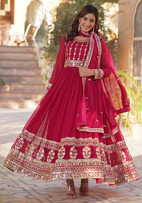 Pink Embroidered Georgette Anarkali Set With Dupatta
