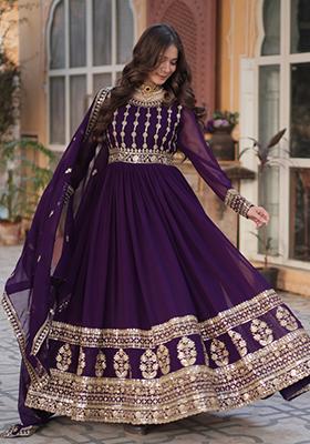 Violet Embroidered Georgette Anarkali Set With Dupatta
