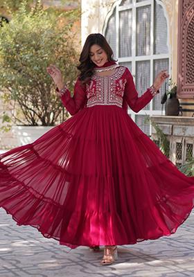 Pink Embroidered Georgette Anarkali Set With Dupatta
