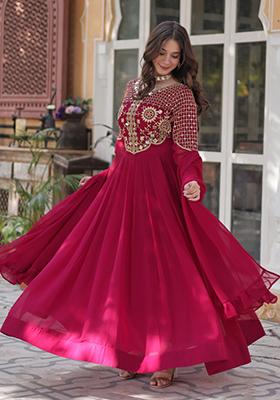 Pink Embroidered Georgette Anarkali Set With Dupatta