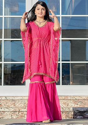 Pink Printed Georgette Shararra Set With Dupatta