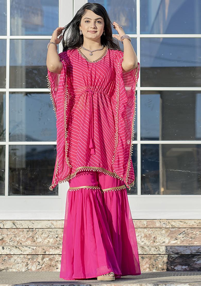 Pink Printed Georgette Shararra Set With Dupatta