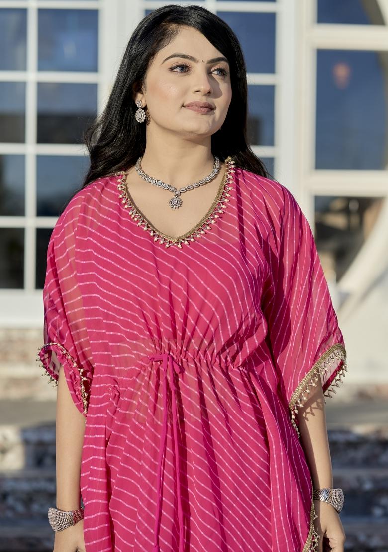 Pink Printed Georgette Shararra Set With Dupatta