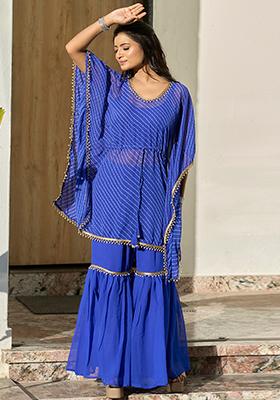 Royal Blue Printed Georgette Shararra Set With Dupatta