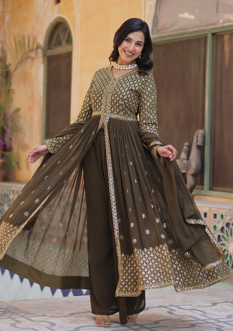 Mehendi Green Embroidered Georgette Salwar Kameez With Dupatta