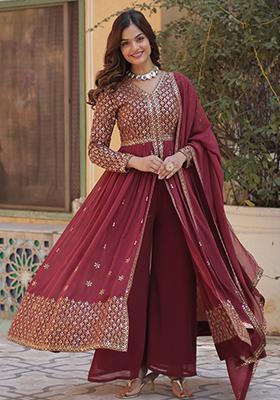 Peach Embroidered Georgette Salwar Kameez With Dupatta
