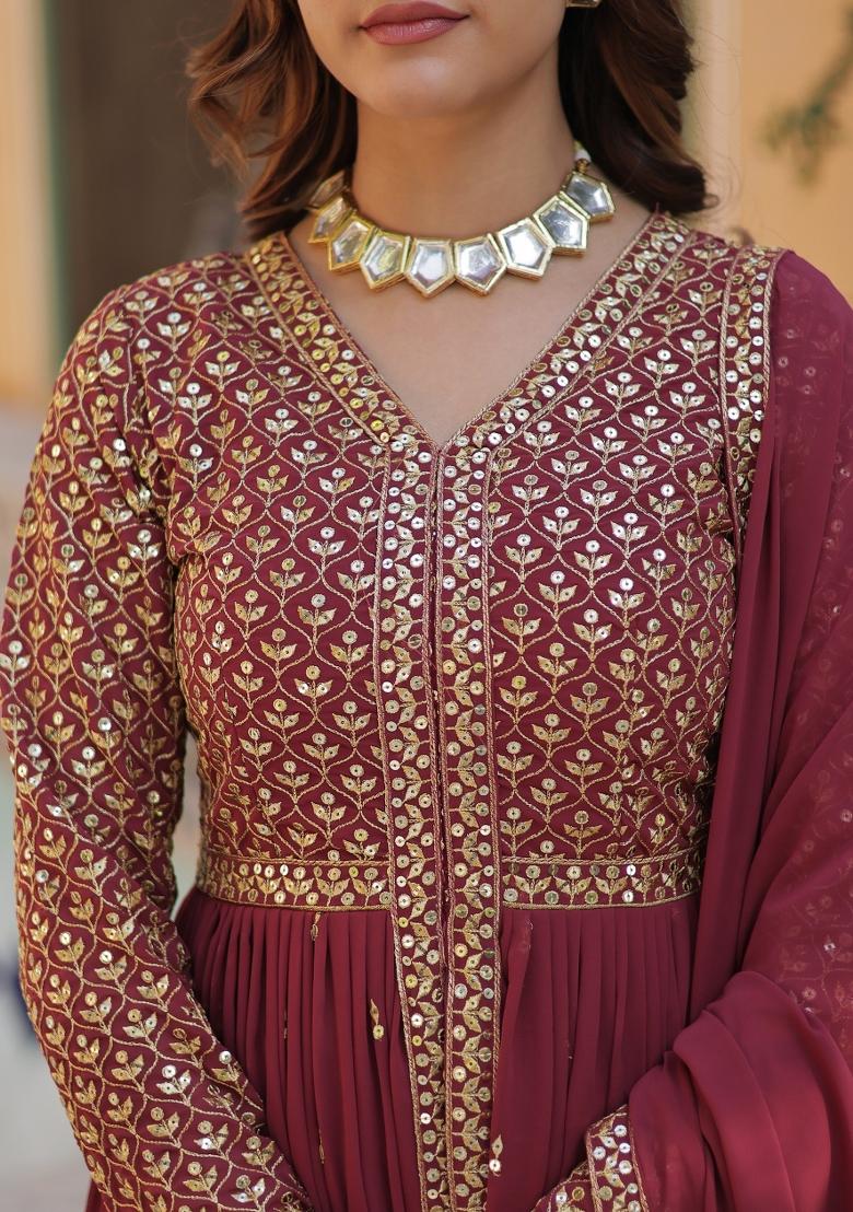 Peach Embroidered Georgette Salwar Kameez With Dupatta