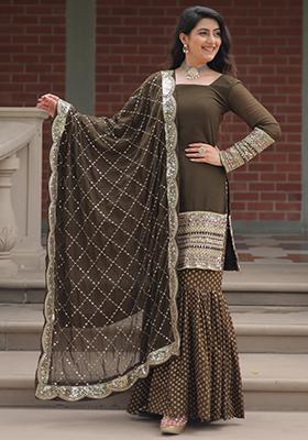 Mehendi Green Embroidered Georgette Shararra Set With Dupatta