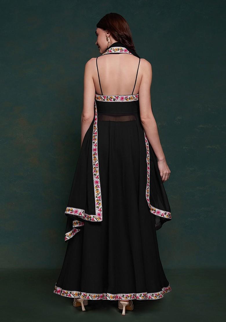 Black Embroidered Poly Blend Salwar Kameez With Dupatta