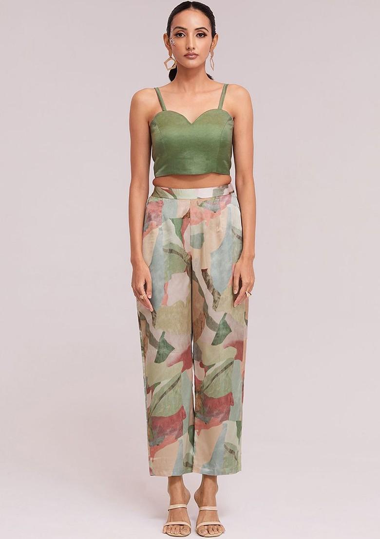 Green Printed Poly Blend Co Ord Set
