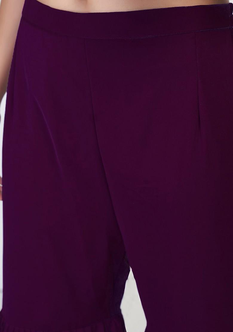 Burgundy Embroidered Poly Blend Sharara Set With Dupatta