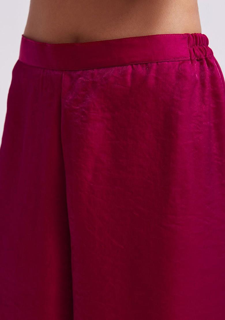 Pink Embroidered Poly Blend Palazzo Set