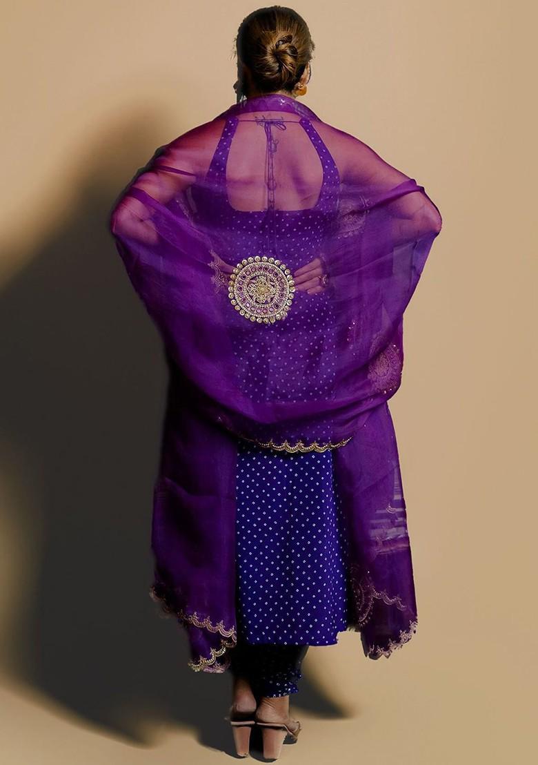 Purple Embroidered Poly Blend Salwar Kameez With Dupatta