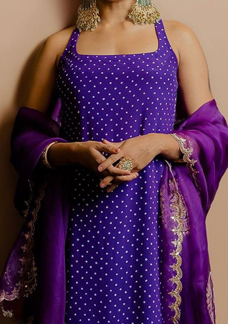 Purple Embroidered Poly Blend Salwar Kameez With Dupatta