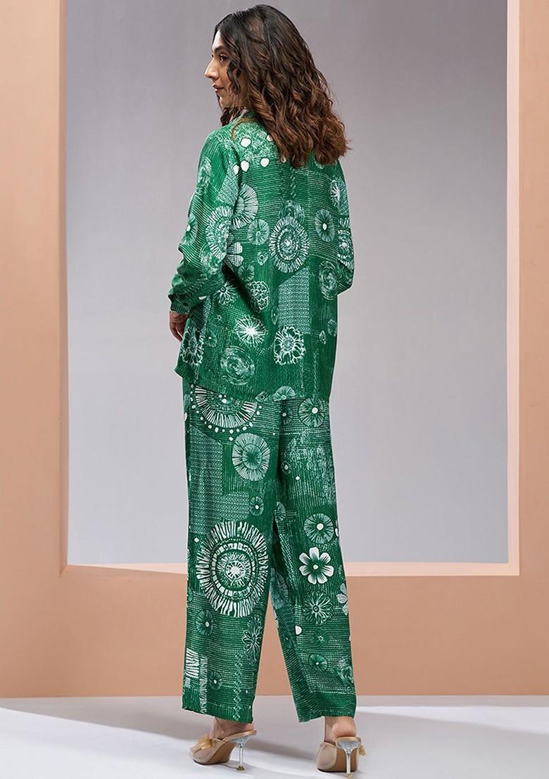 Green Printed Poly Blend Co Ord Set