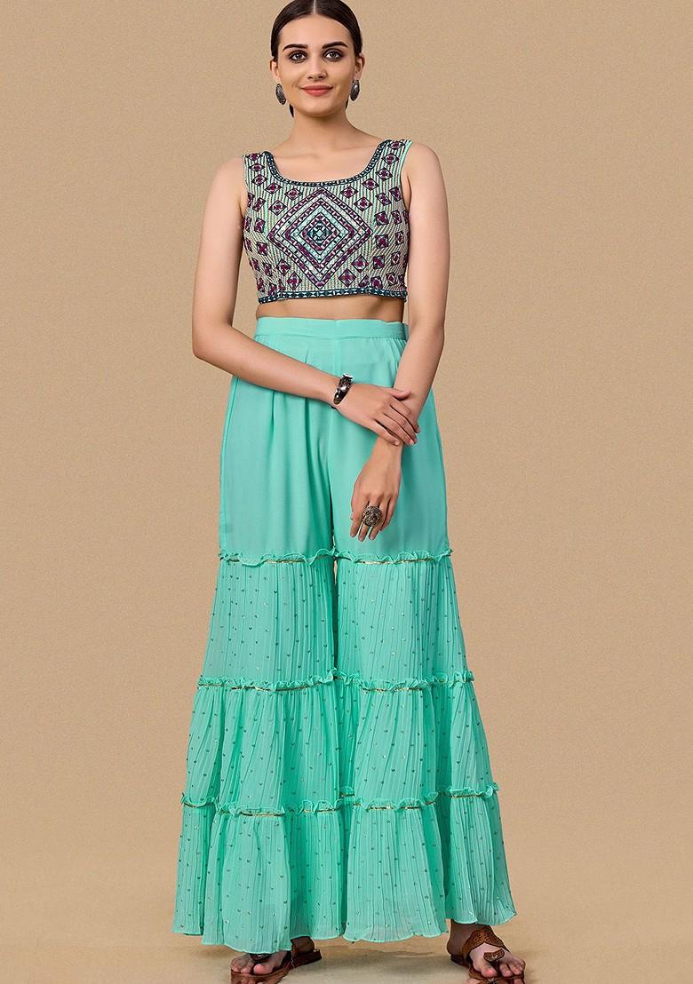 Sea Green Embellished Poly Blend Co Ord Set