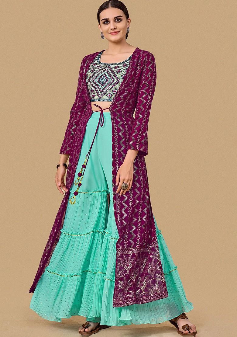 Sea Green Embellished Poly Blend Co Ord Set