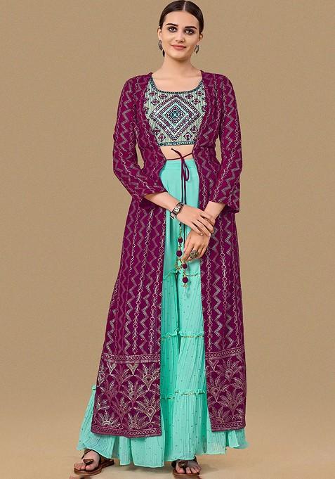 Sea Green Embellished Poly Blend Co Ord Set