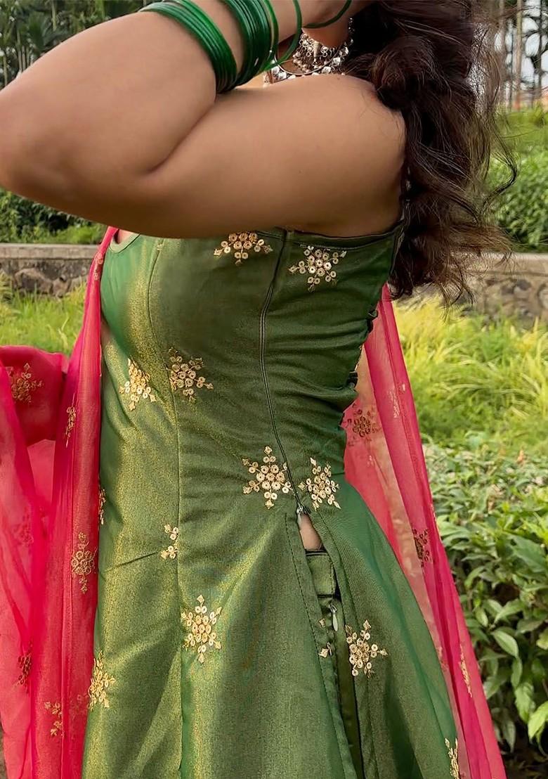 Green Embroidered Poly Blend Salwar Kameez With Dupatta