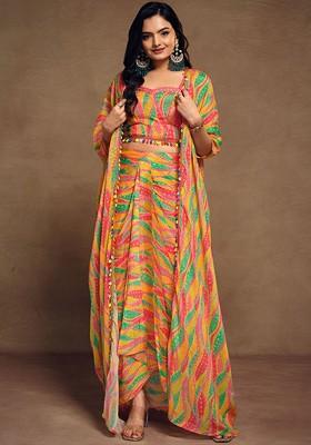 Yellow Printed Poly Blend Co Ord Set