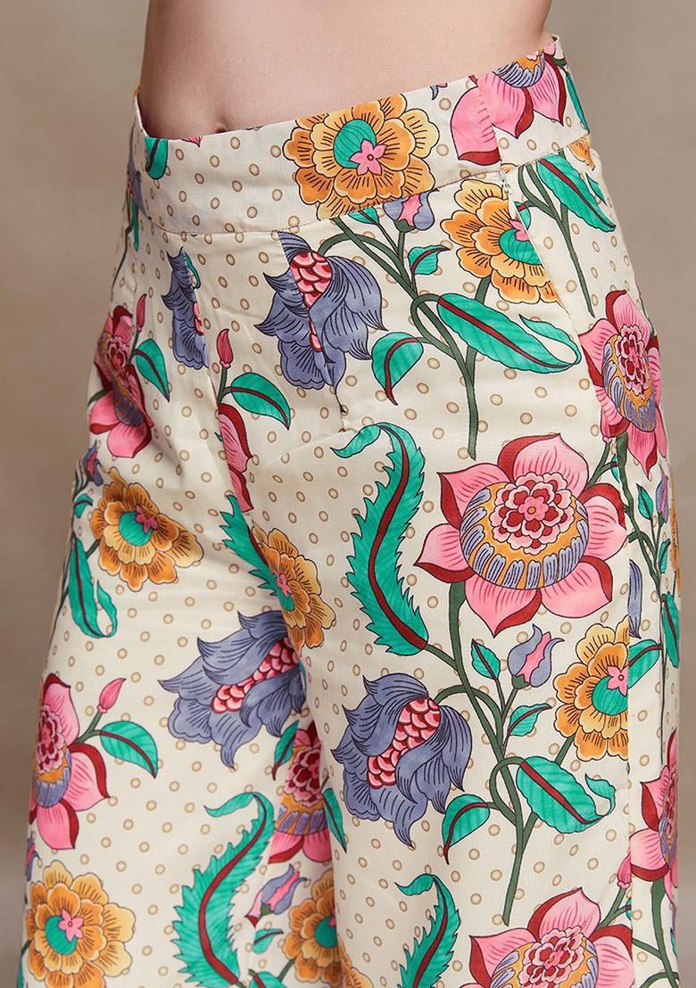 Beige Printed Poly Blend Co Ord Set