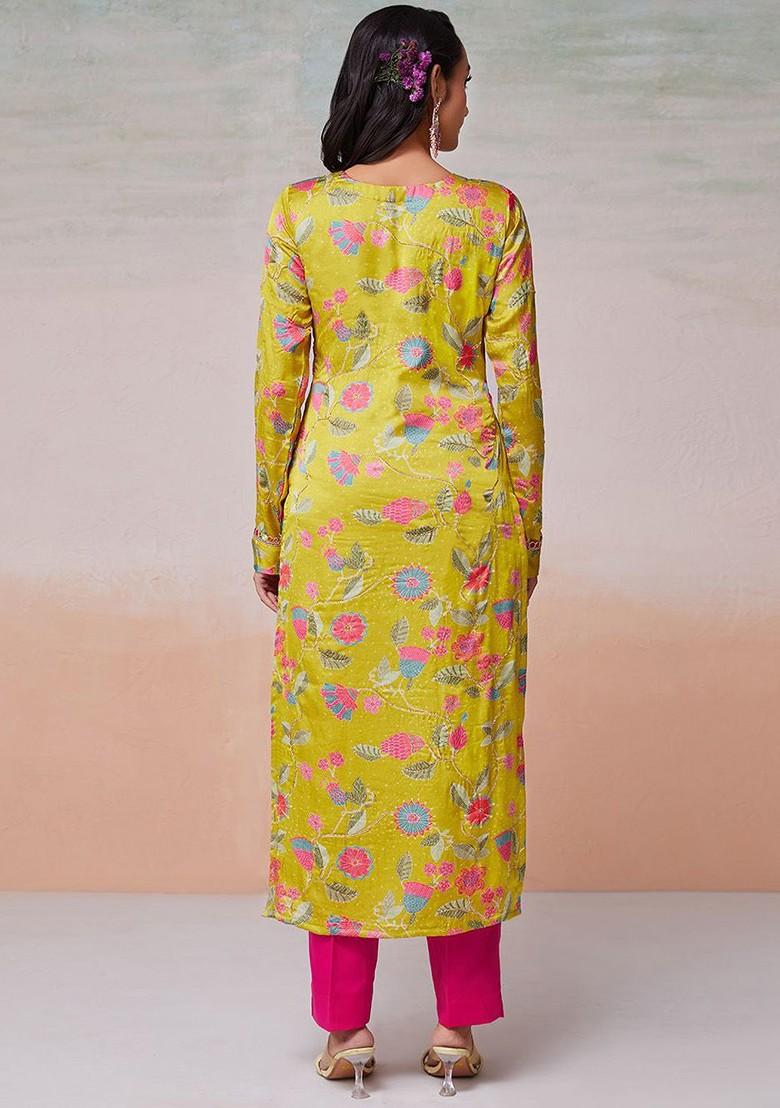 Green Printed Poly Blend Salwar Kameez