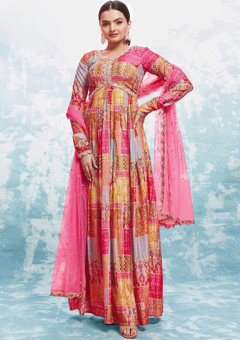 Coral Printed Poly Blend Salwar Kameez - Indya