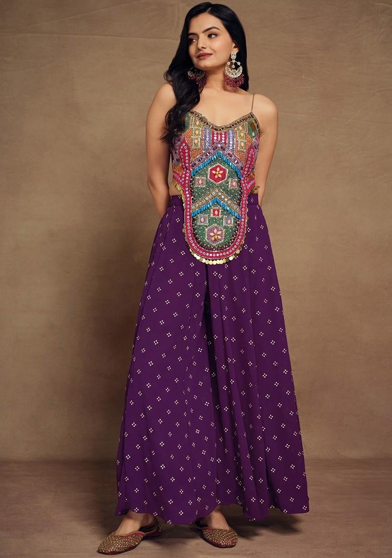 Purple Embroidered Poly Blend Co Ord Set