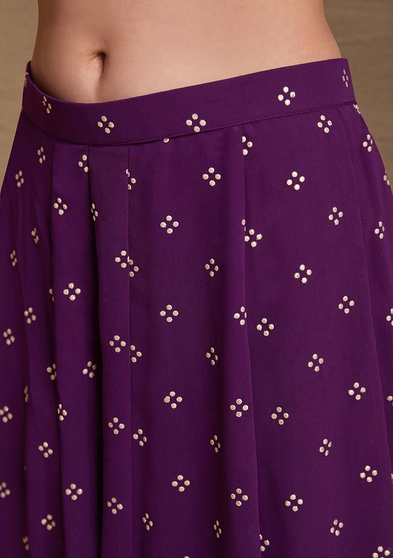 Purple Embroidered Poly Blend Co Ord Set