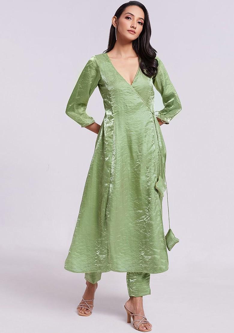 Green Embroidered Poly Blend Salwar Kameez