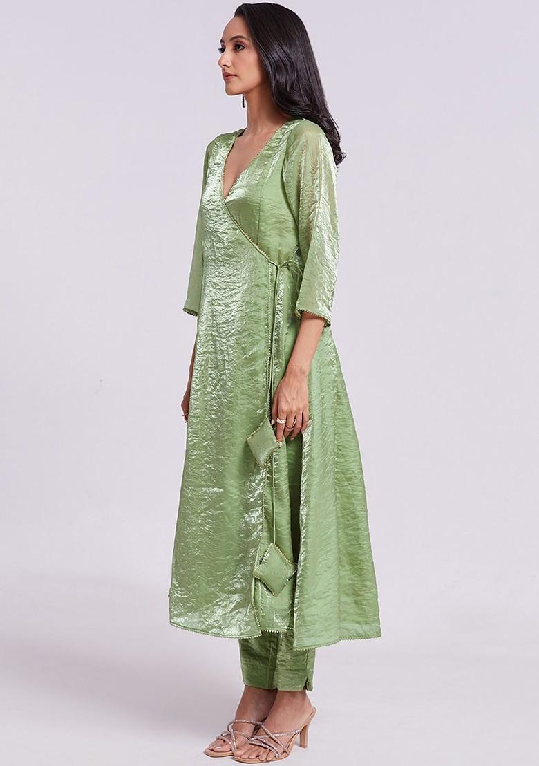 Green Embroidered Poly Blend Salwar Kameez