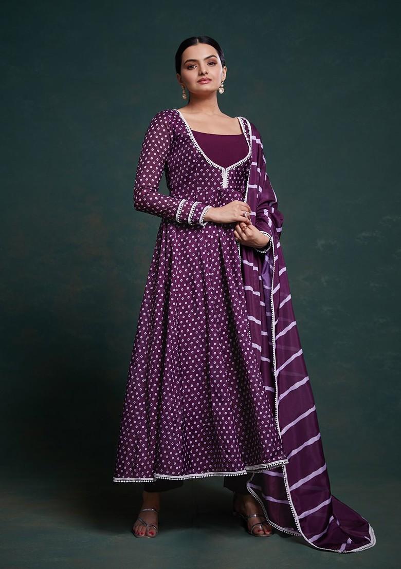 Burgundy Printed Poly Blend Salwar Kameez With Dupatta