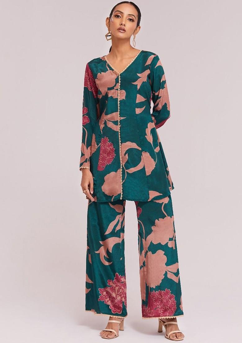 Green Printed Poly Blend Co Ord Set