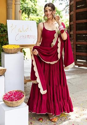 Maroon Embroidered Poly Blend Salwar Kameez With Dupatta