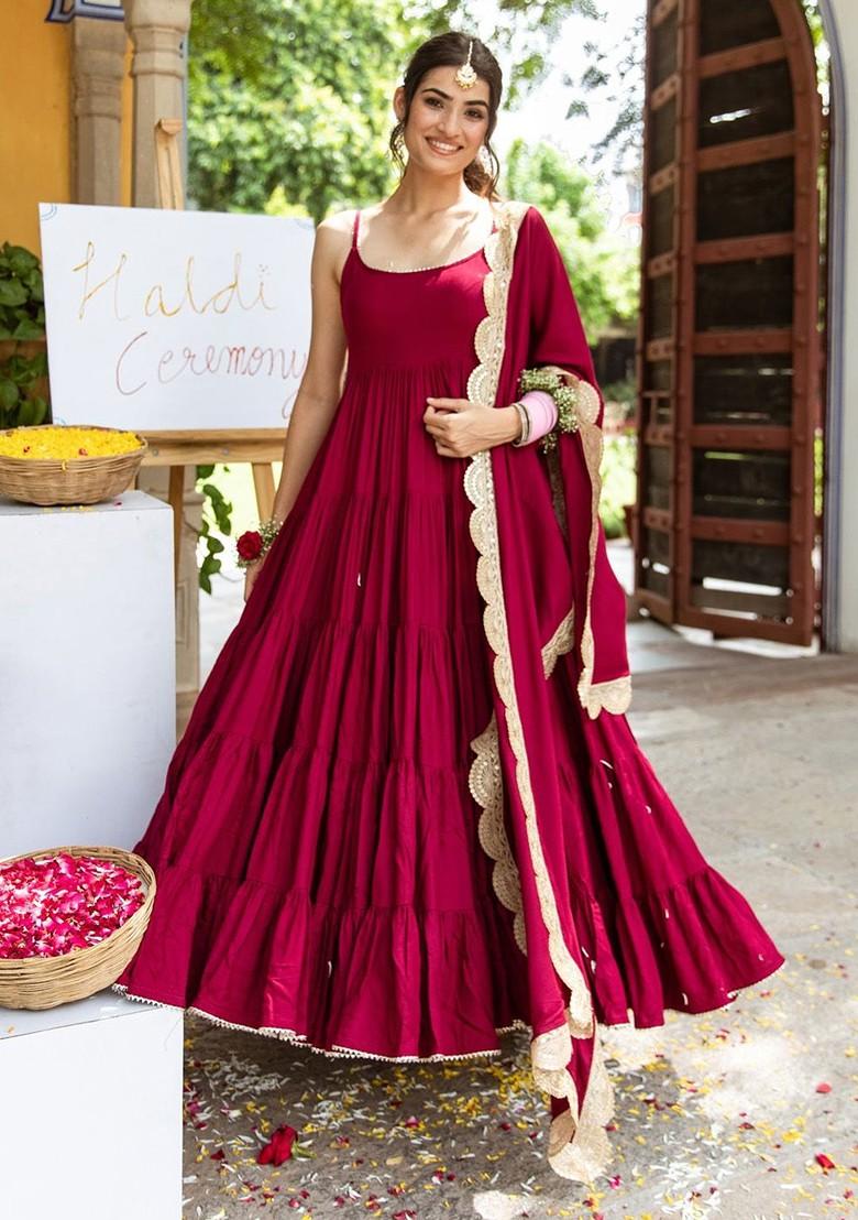 Maroon Embroidered Poly Blend Salwar Kameez With Dupatta