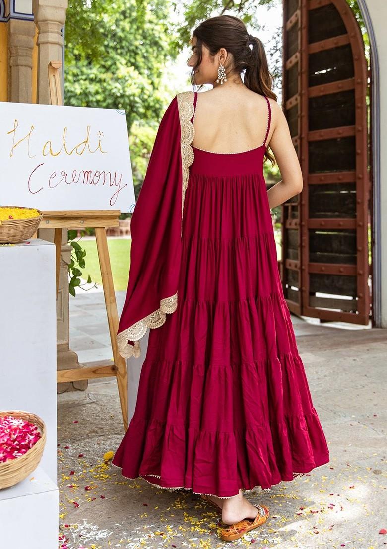 Maroon Embroidered Poly Blend Salwar Kameez With Dupatta