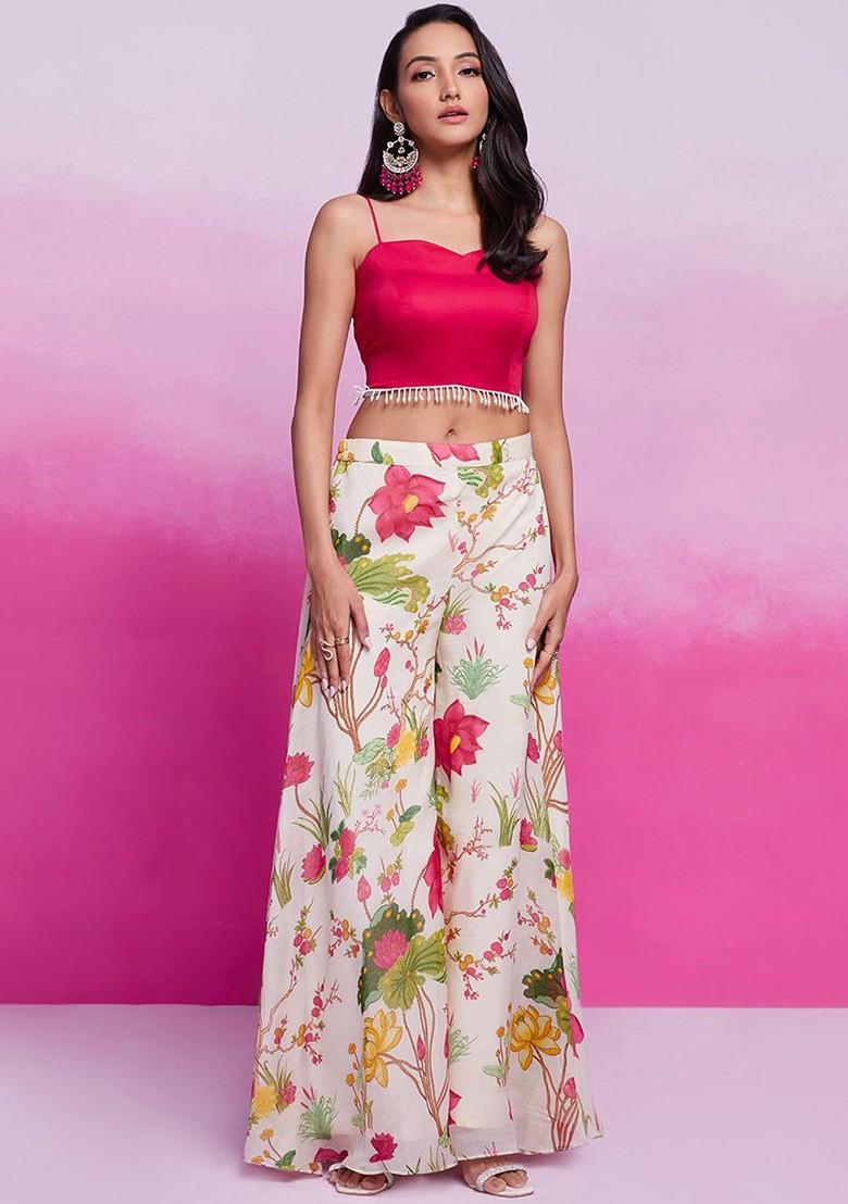 Pink Embroidered Poly Blend Co Ord Set