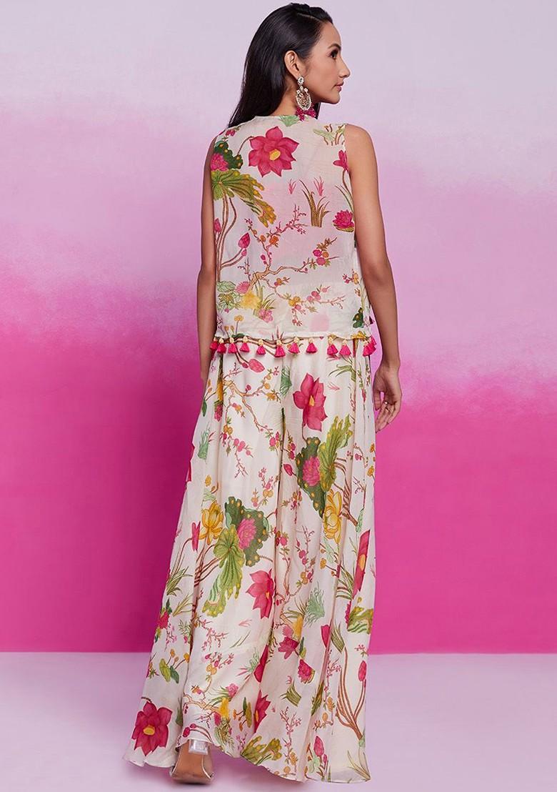 Pink Embroidered Poly Blend Co Ord Set