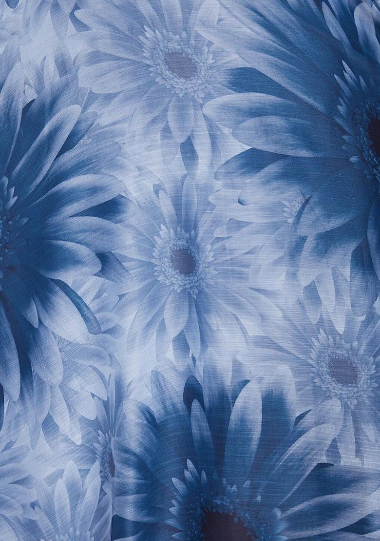 Blue Printed Poly Blend Salwar Kameez With Dupatta