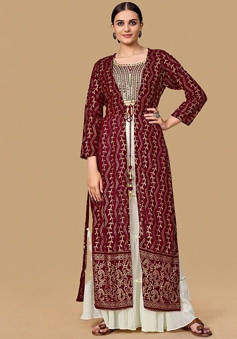 White Embroidered Poly Blend Co Ord Set