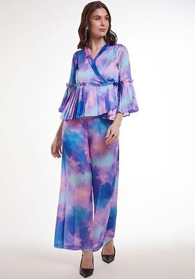 Blue Dyed Poly Blend Co Ord Set