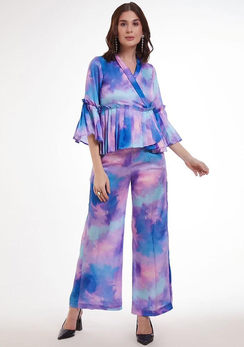 Blue Dyed Poly Blend Co Ord Set