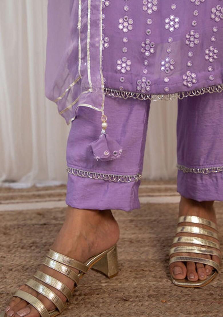 Lavender Embroidered Poly Blend Salwar Kameez With Dupatta