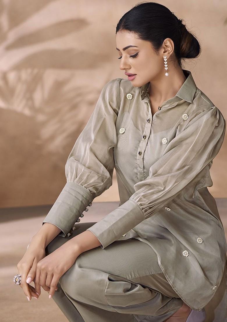 Sea Green Embroidered Poly Blend Co Ord Set