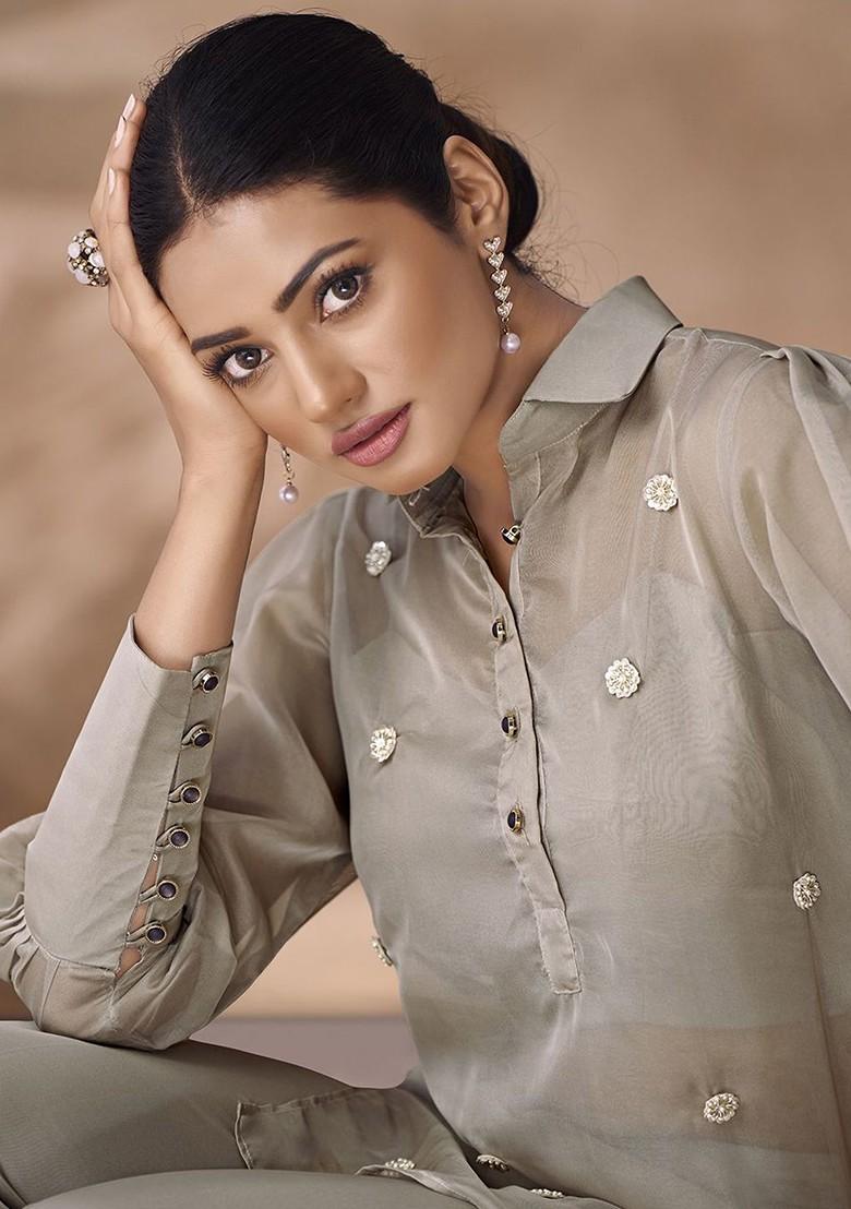 Sea Green Embroidered Poly Blend Co Ord Set