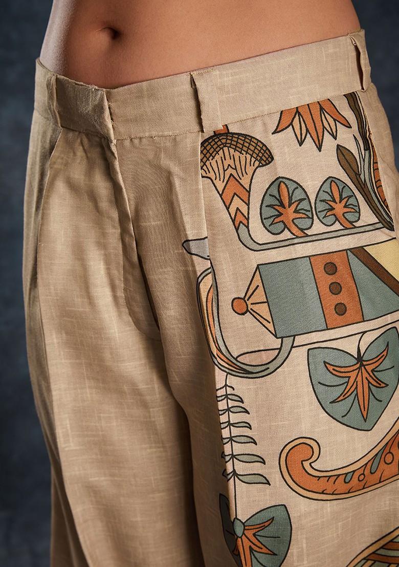 Brown Printed Poly Blend Co Ord Set